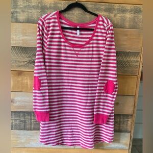 Nordstrom Pink and Gray Striped Waffle Knit Night Shirt Size XL
